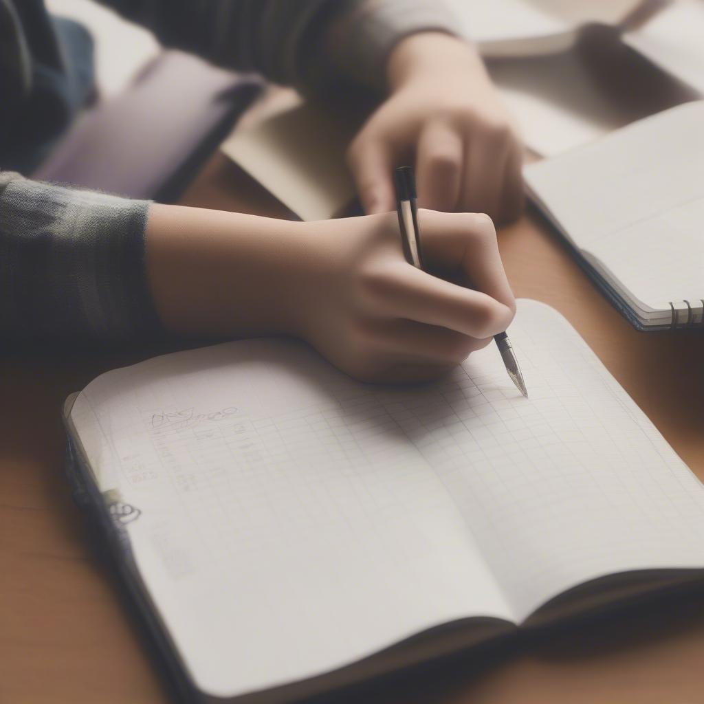 Student diligently tracking expenses in a notebook for financial management