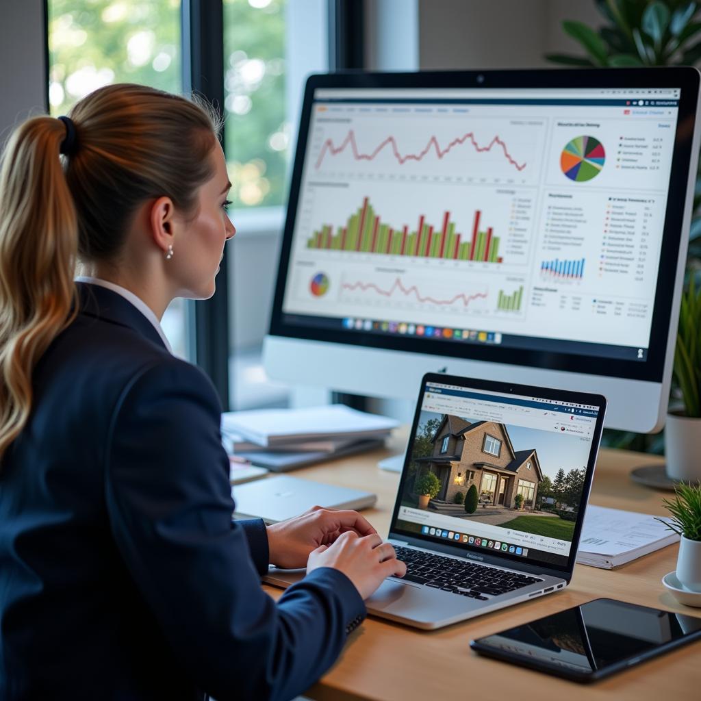 real estate agent analyzing market data on laptop