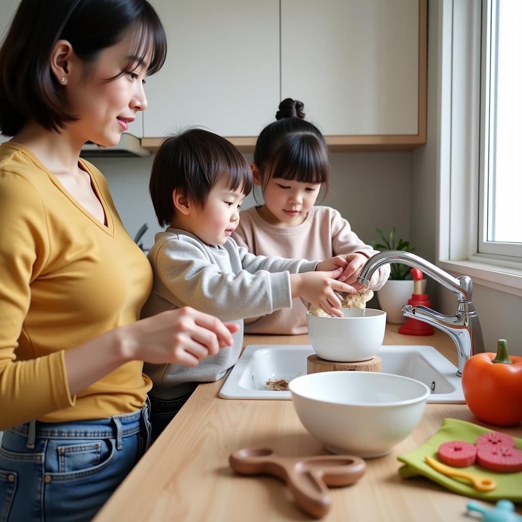 Japanese parents teaching children to be independent