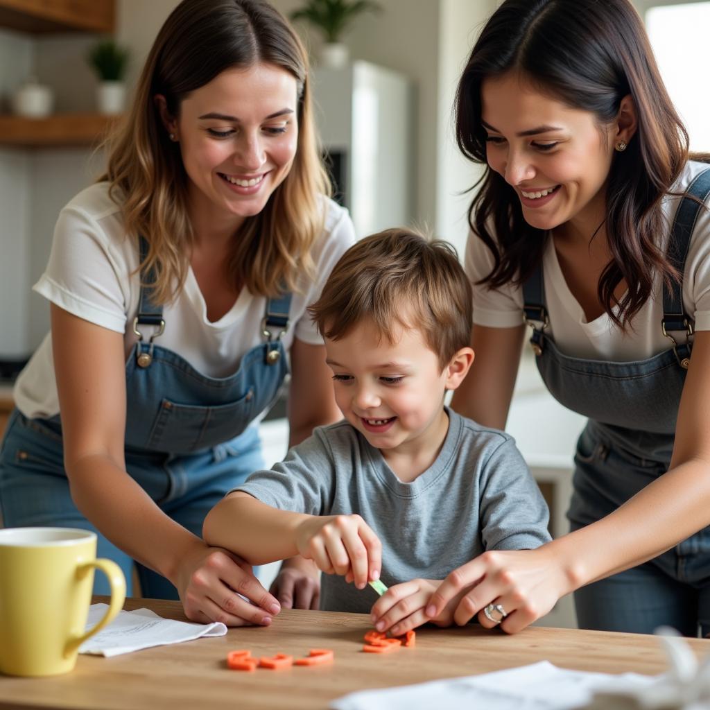 Cha mẹ dạy con kỹ năng sống: Hình ảnh minh họa cha mẹ đang hướng dẫn con làm việc nhà.