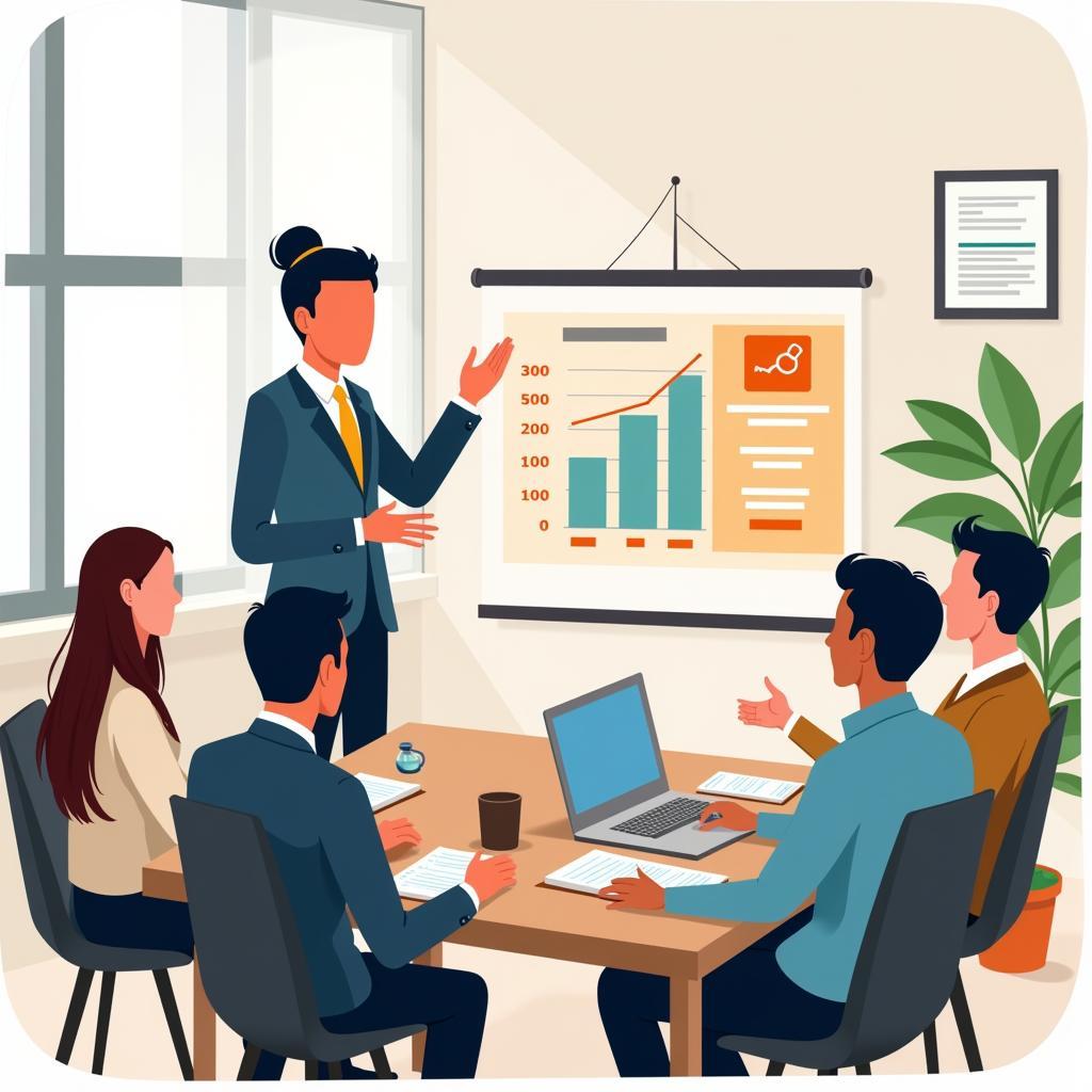 Định vị bản thân trong môi trường làm việc - Hình ảnh minh họa một người đang thuyết trình trước đồng nghiệp, thể hiện sự tự tin và chuyên nghiệp.