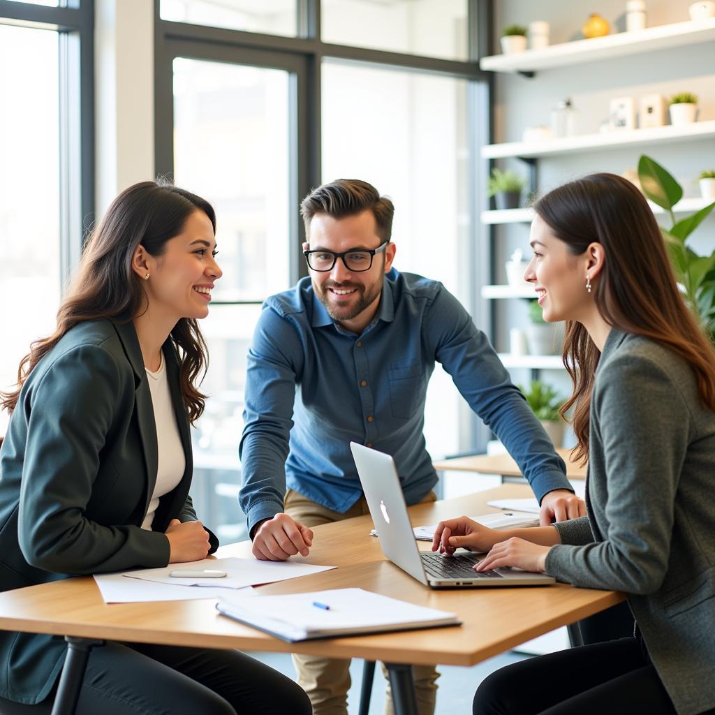 Kỹ năng quản lý hiệu quả: Hình ảnh minh họa một nhóm làm việc hiệu quả, năng động, hợp tác với nhau dưới sự dẫn dắt của người quản lý.