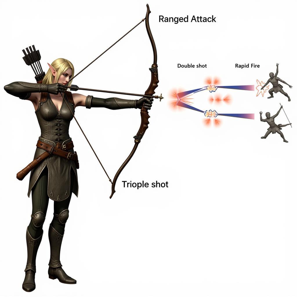 Kỹ năng tấn công tầm xa của Elf trong Lineage 2 Revolution: Double Shot, Triple Shot, Rapid Fire