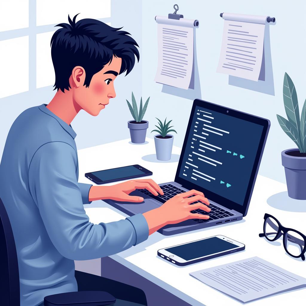 Lập trình viên di động đang làm việc