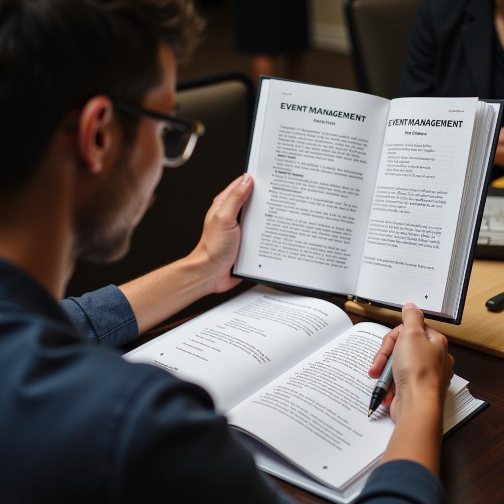 Developing Event Planning Skills:  A person reading a book on event management.