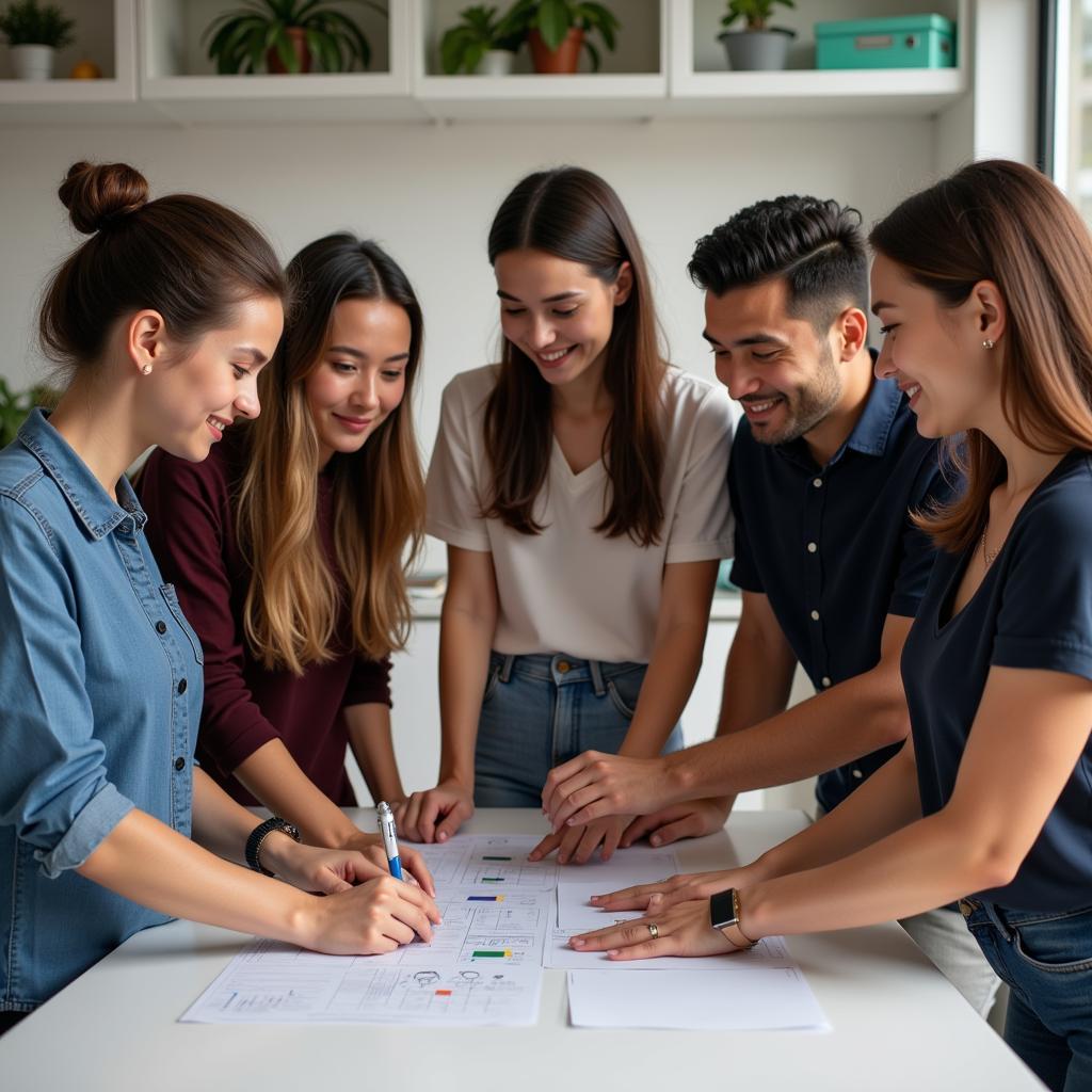 Cải thiện kỹ năng làm việc nhóm: Hình ảnh minh họa một nhóm người đang làm việc cùng nhau trên một dự án, thể hiện sự hợp tác và giao tiếp hiệu quả.