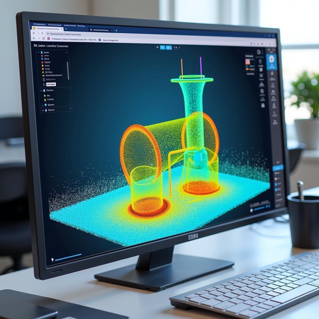 Mô phỏng thí nghiệm vật lý ảo: Mô hình 3D của một thí nghiệm vật lý đang được hiển thị trên máy tính.